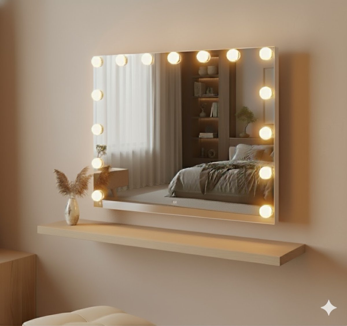 OMNIEXA Hollywood spiegel wit 58x46 cm met Bluetooth - aan de wand boven een plank