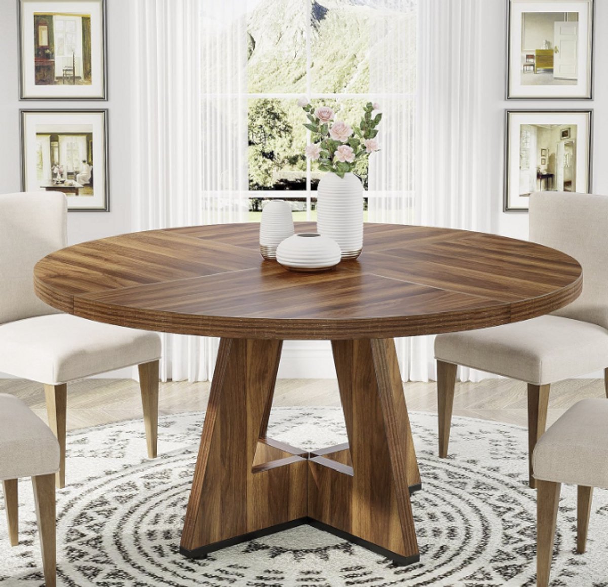 Tribesigns Eettafel rond - Houten Keukentafel Jasmine