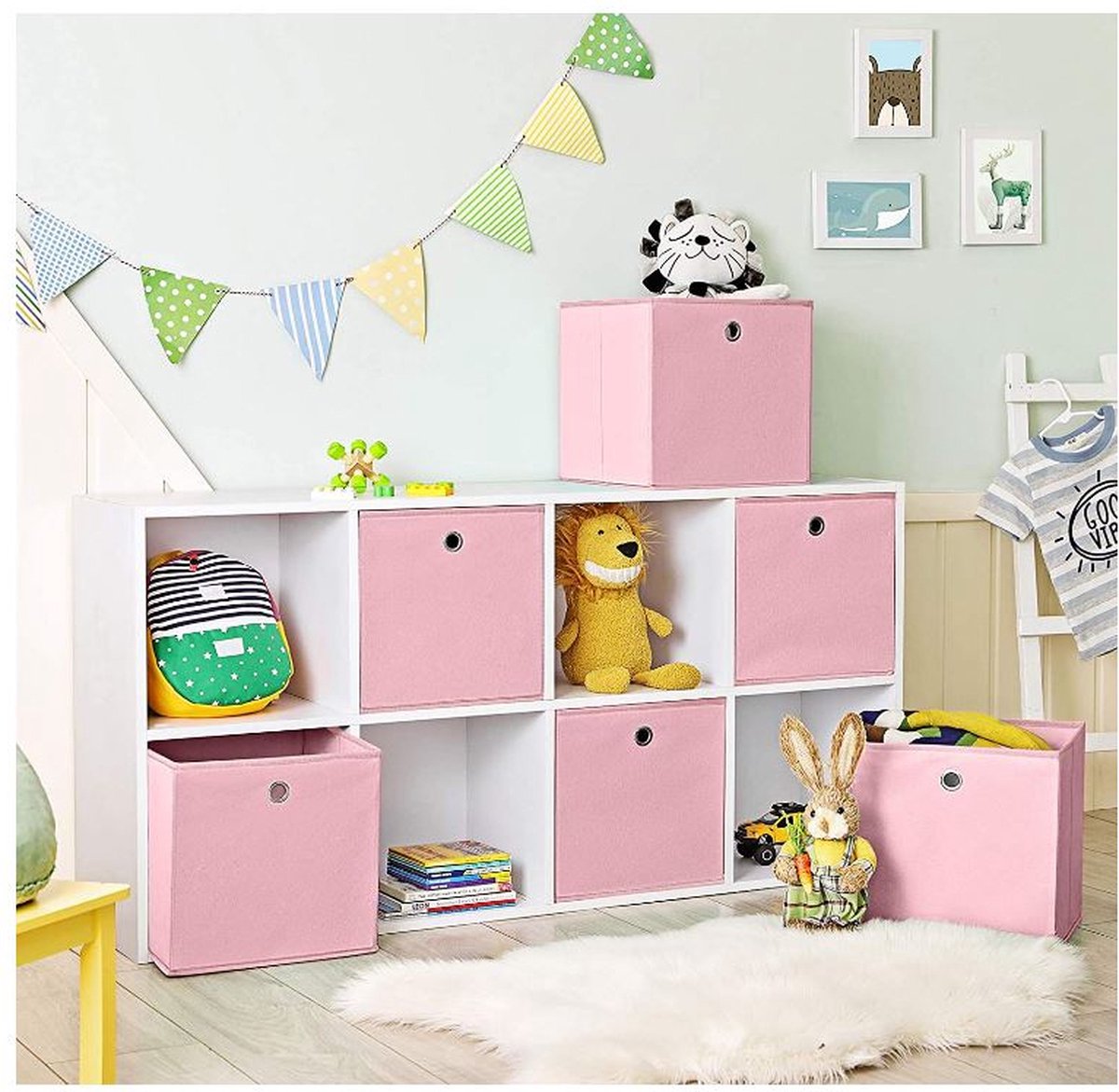 MAZAZU Opvouwbare opbergdozen Set van 6 - Stof - Roze - ‎30x30x30