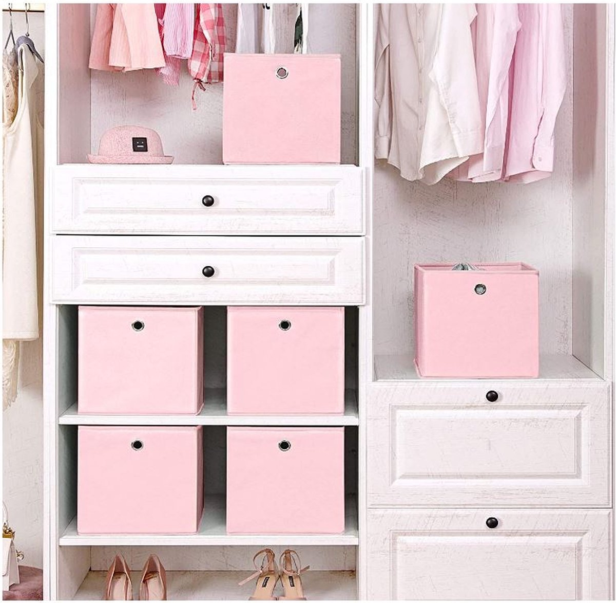 MAZAZU Opvouwbare opbergdozen Set van 6 - Stof - Roze - ‎30x30x30