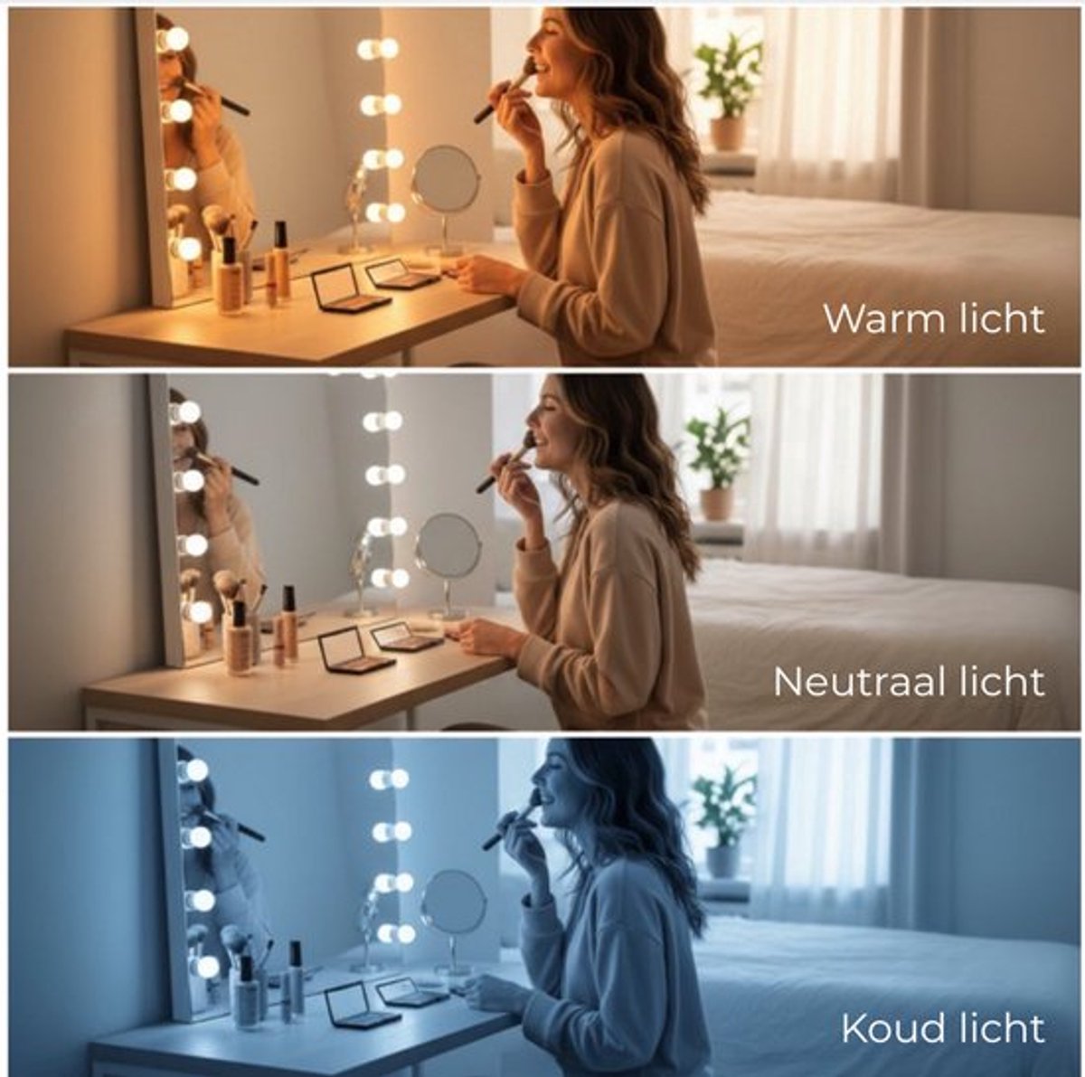 OMNIEXA Hollywood spiegel wit 58x46 cm met Bluetooth - 3 lichtkleuren: warm, neutraal en koud licht