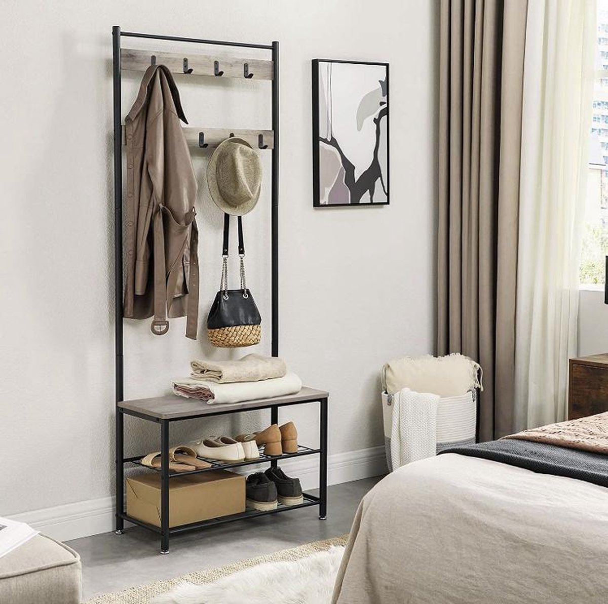 MAZAZU Industriëel garderoberek Grijs/Zwart Qyzara