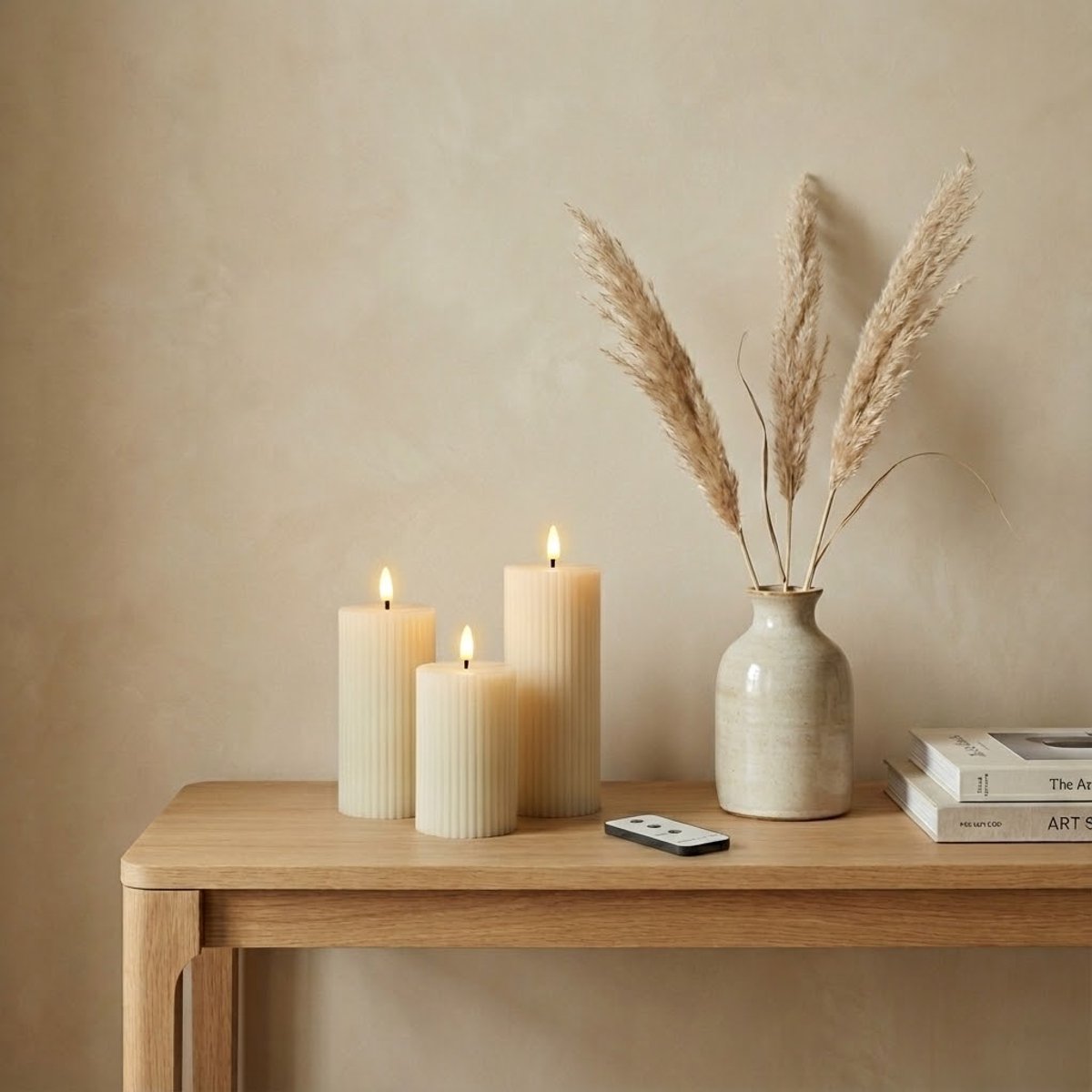 OMNIEXA LED Stompkaarsen Set (3 Stuks) - Ribbed Design Crème