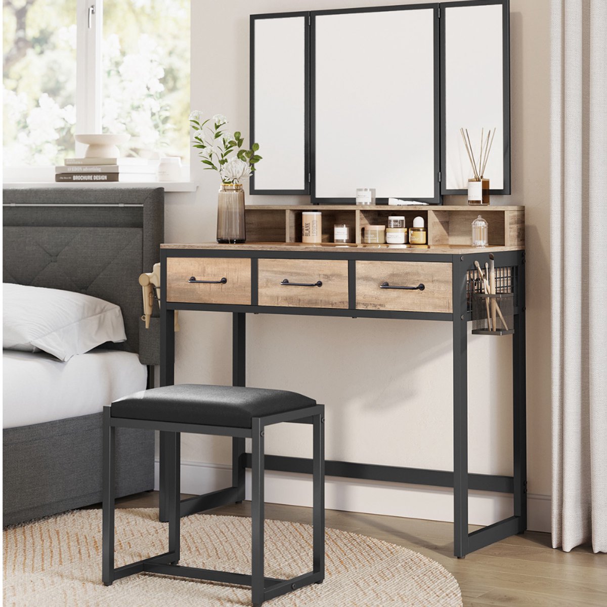 MAZAZU Industriële kaptafel houtlook Victoria