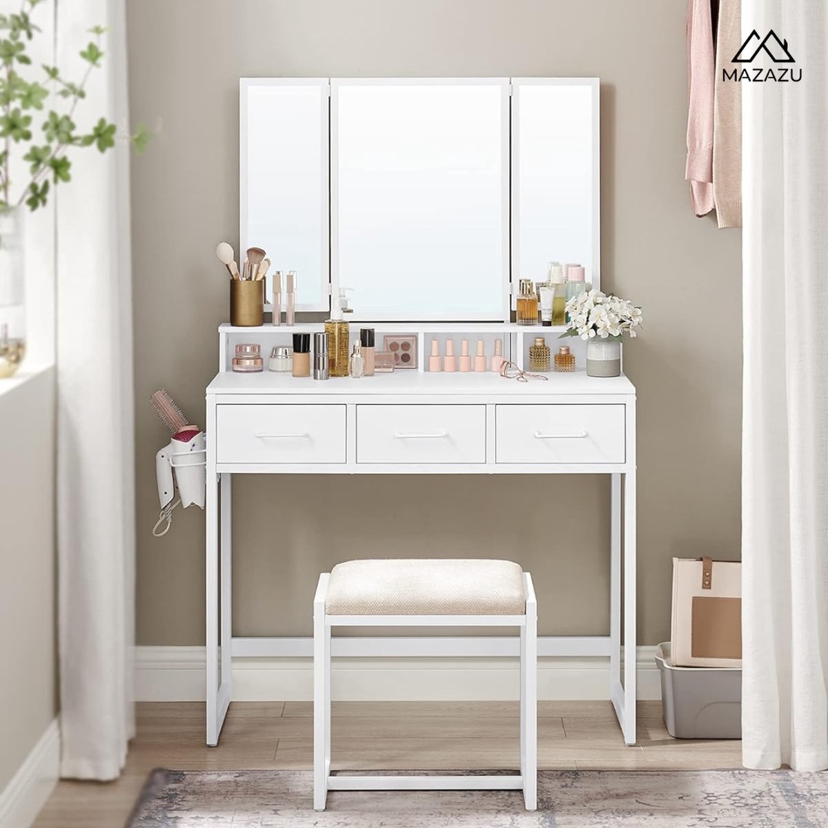 MAZAZU Industriële kaptafel wit Victoria