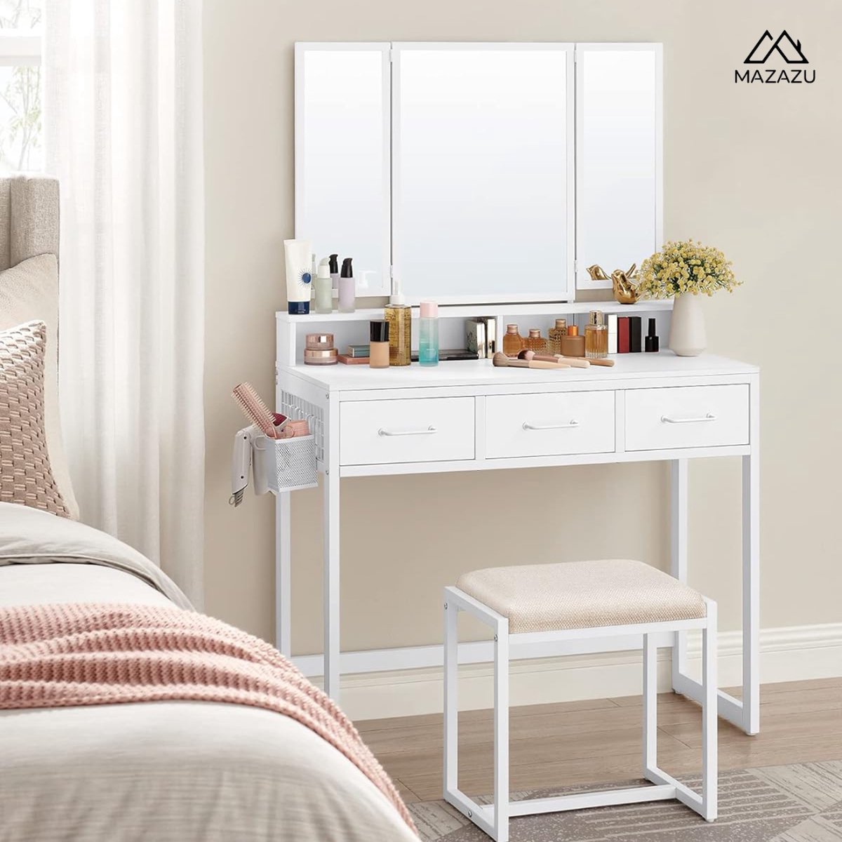 MAZAZU Industriële kaptafel wit Victoria