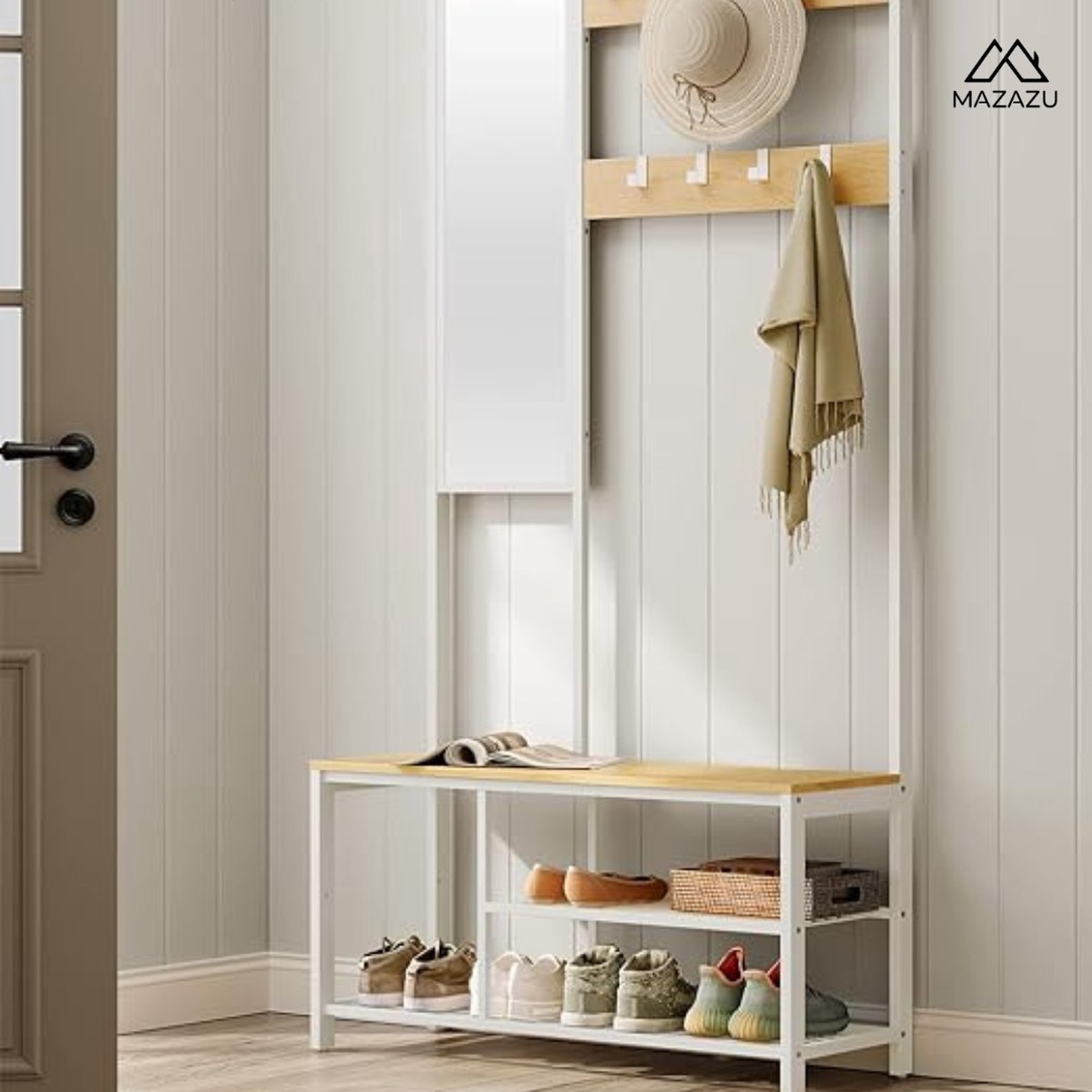 MAZAZU Industriele Kapstok + Spiegel Bruin/Wit Quinara