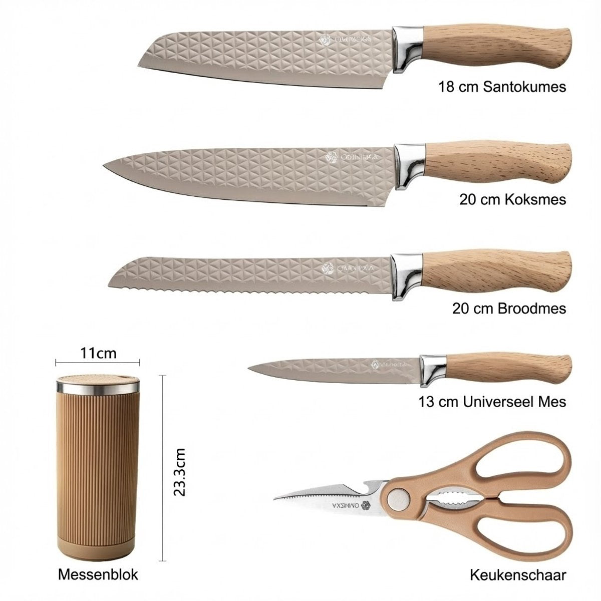 OMNIEXA 6-Delig RVS Messenset - Houtlook - Melyra