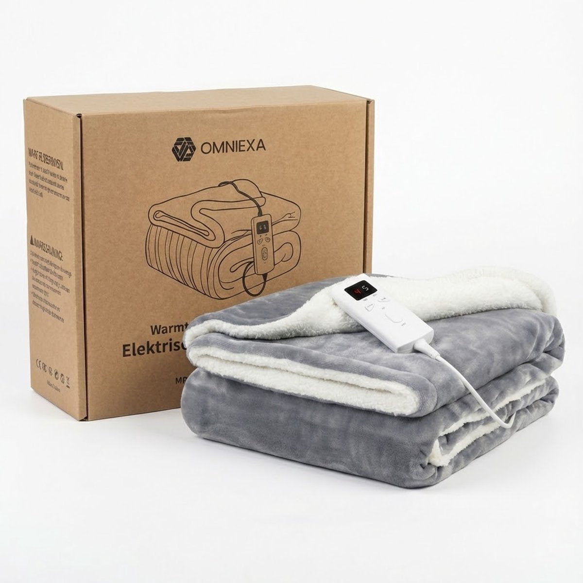 OMNIEXA Elektrische Fleece Warmtedeken - 180x130cm - Grijs/Wit