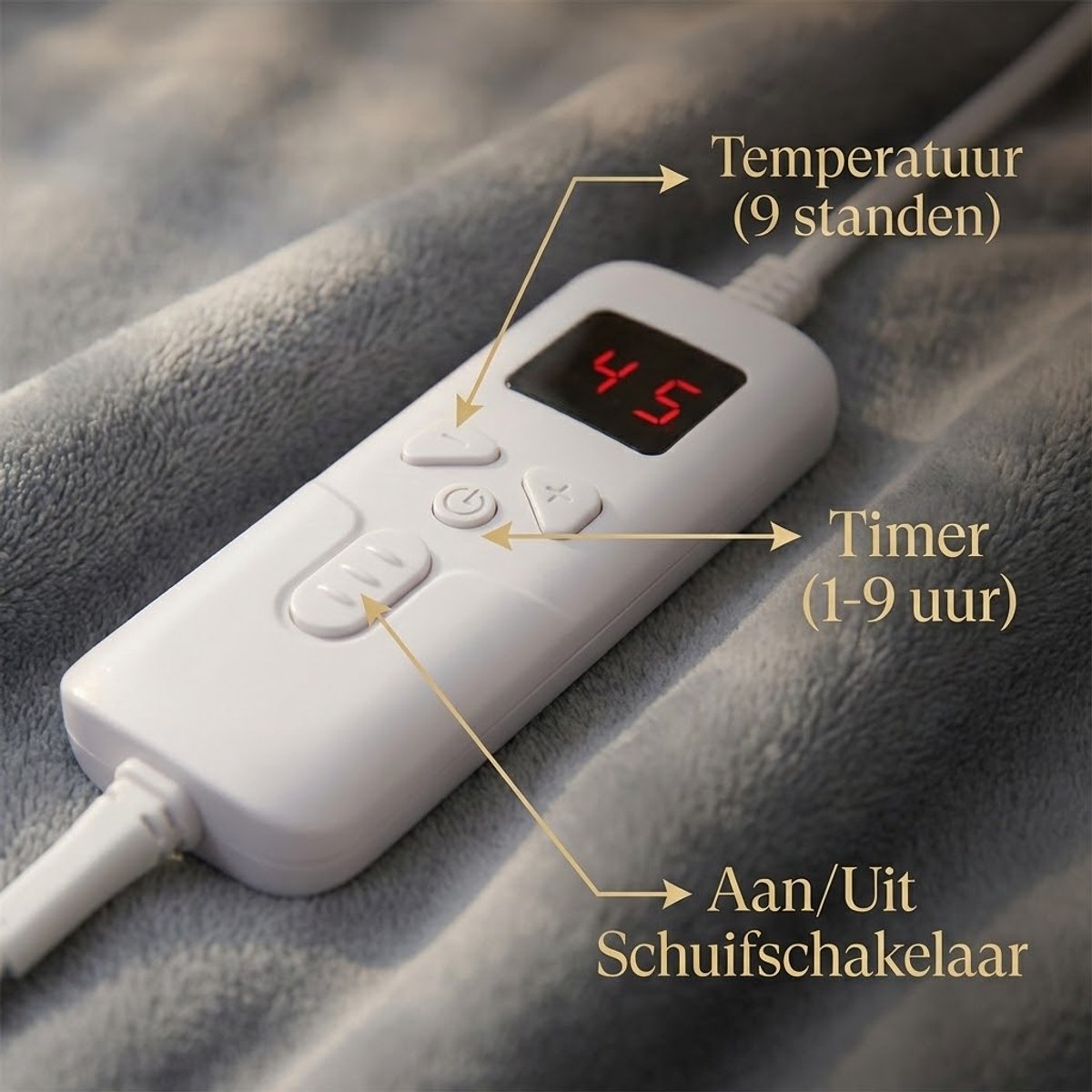 OMNIEXA Elektrische Fleece Warmtedeken - 180x130cm - Grijs/Wit