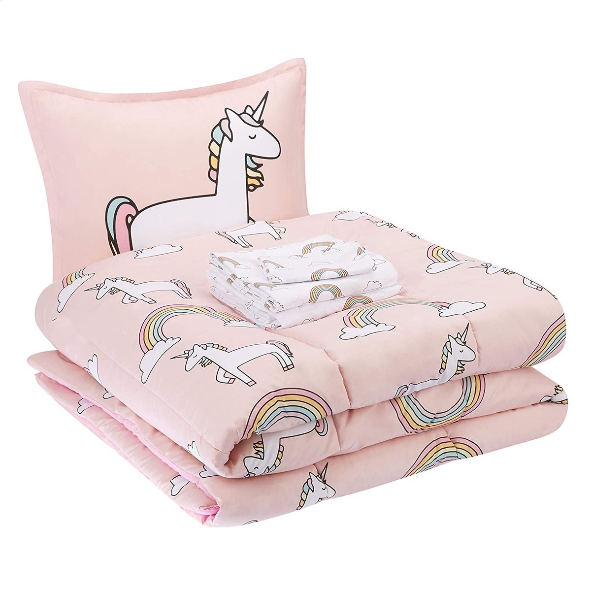 MAZAZU Kinderdekbedovertrek Set - Unicorn Print - Roze