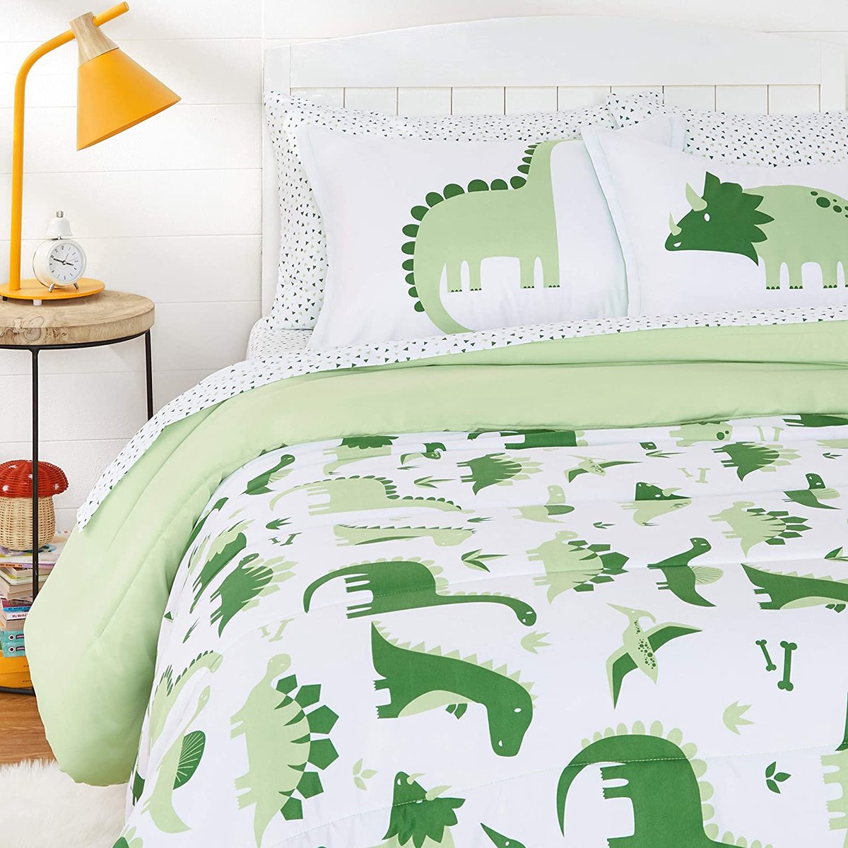 MAZAZU Kinderdekbedovertrek Set - Dinosaurus Print - Groen
