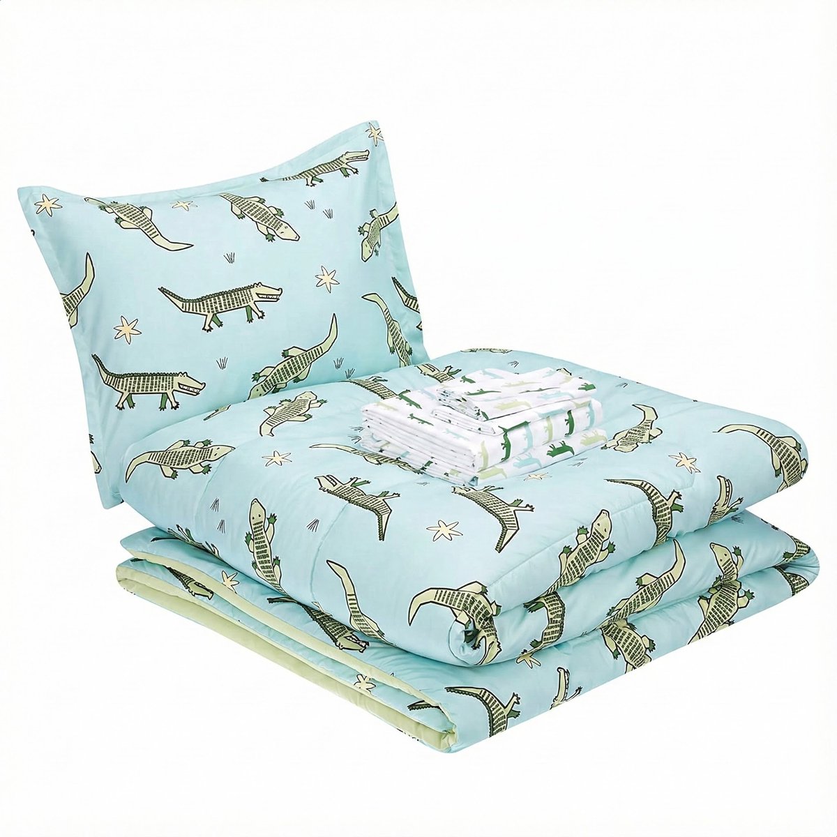 MAZAZU Kinderdekbedovertrek Set - Krokodillen Print - Blauw