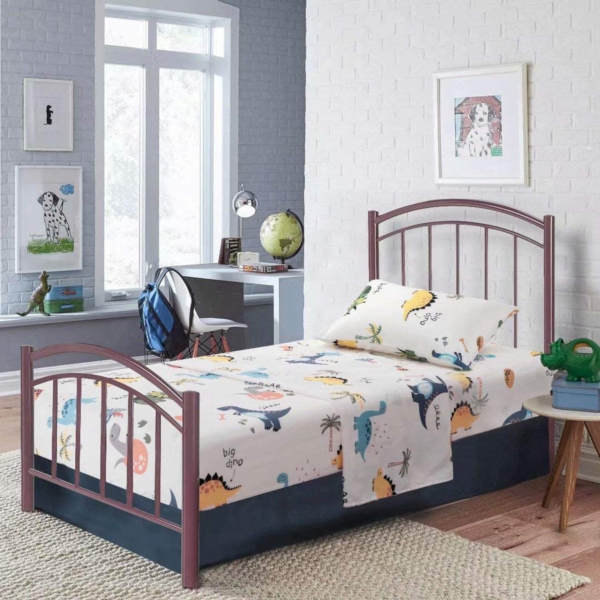 MAZAZU Kinderdekbedovertrek Set - Dinosaurus Print - Blauw