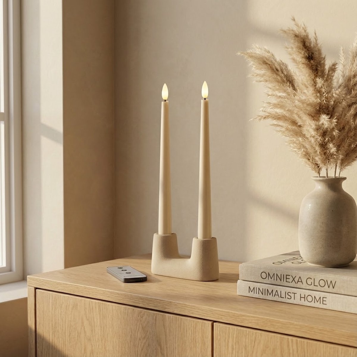 OMNIEXA LED Dinerkaarsen Set (2 Stuks) - Glad Design Taupe / Warm Grijs - 28cm