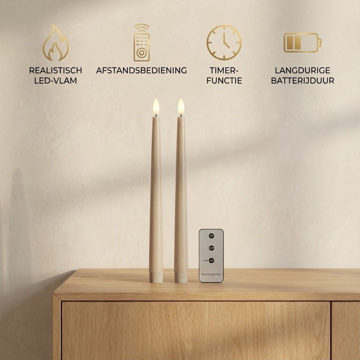 OMNIEXA LED Dinerkaarsen Set (2 Stuks) - Glad Design Taupe / Warm Grijs - 28cm