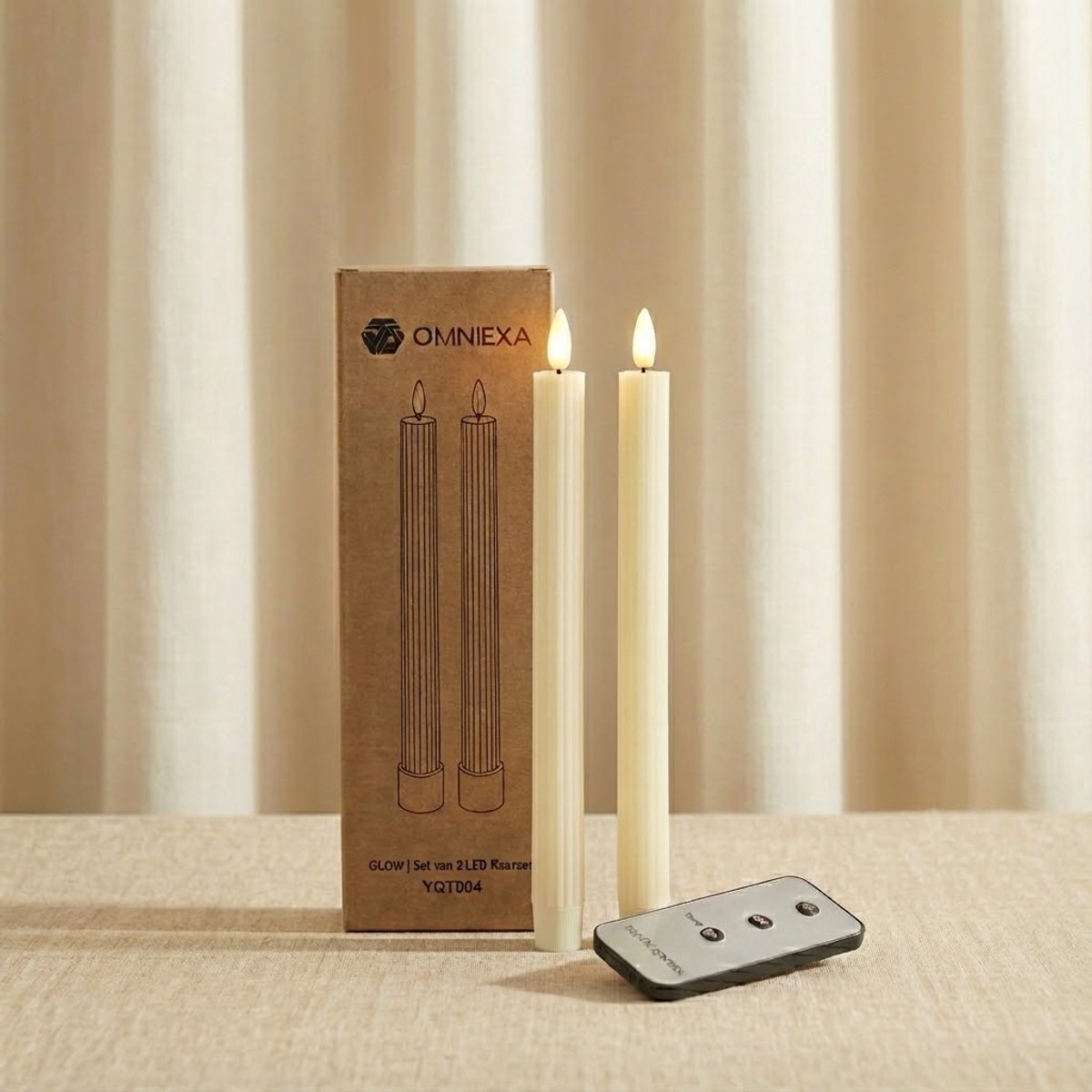 OMNIEXA LED Dinerkaarsen Set (2 Stuks) - Ribbed Design Crème - 24,5 cm