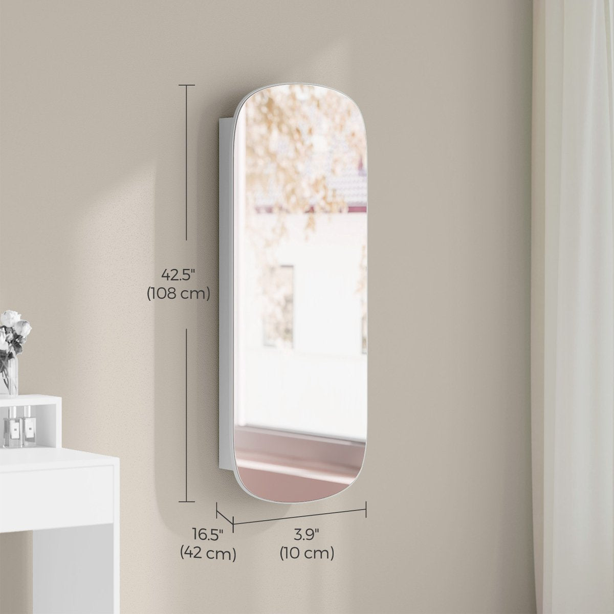 Sieraden-Wandkast met spiegel - Wit - 42x10x108