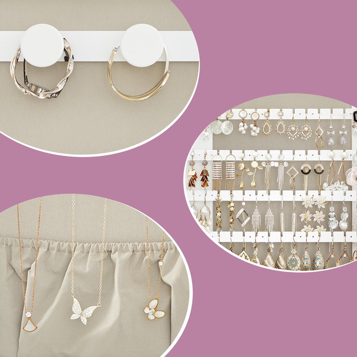 Sieraden-Wandkast met spiegel - Wit - 42x10x108