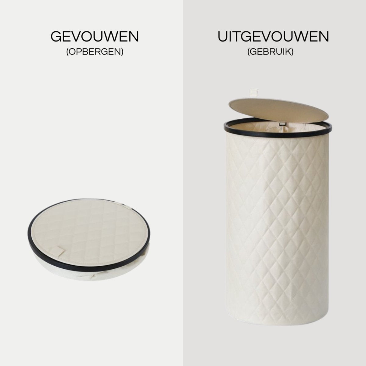 Luxe Wasmand Rond - 99 Liter - Diamond Stitch - Zwart - Met Deksel & Uitneembare Waszak - Hoog & Smal Design - 38x69 cm