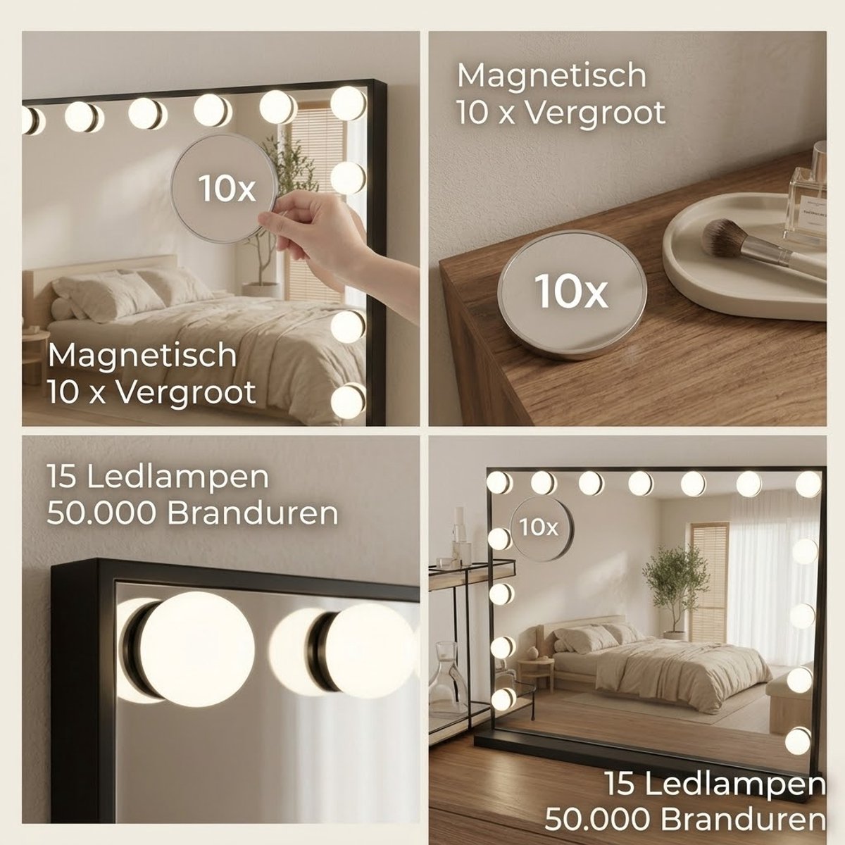 Hollywood Spiegel Zwart LED 58cm