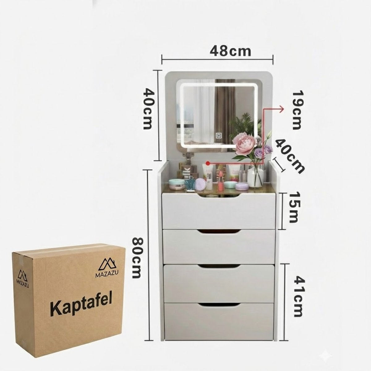 MAZAZU LED kaptafel Auralyn wit - afmetingen en verpakking