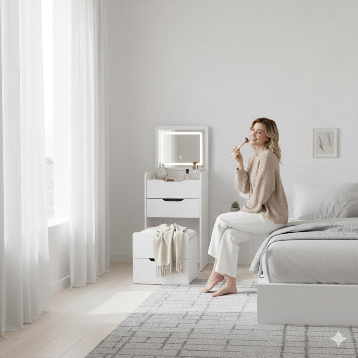 MAZAZU LED kaptafel Auralyn wit in de slaapkamer