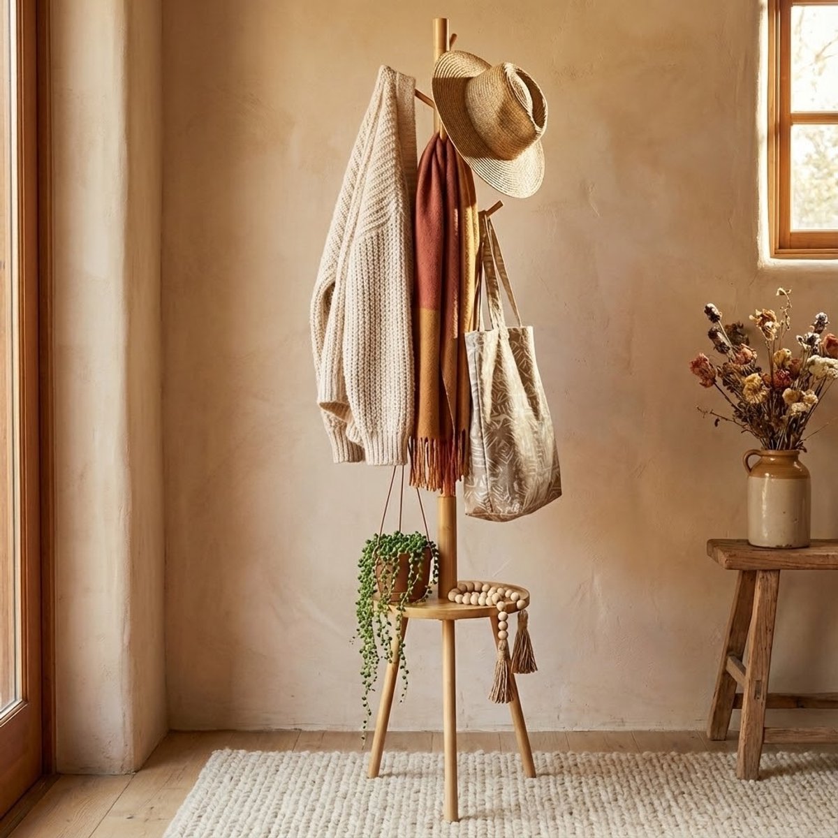 MAZAZU Staande Kapstok Hout 8 Haken - Quorin
