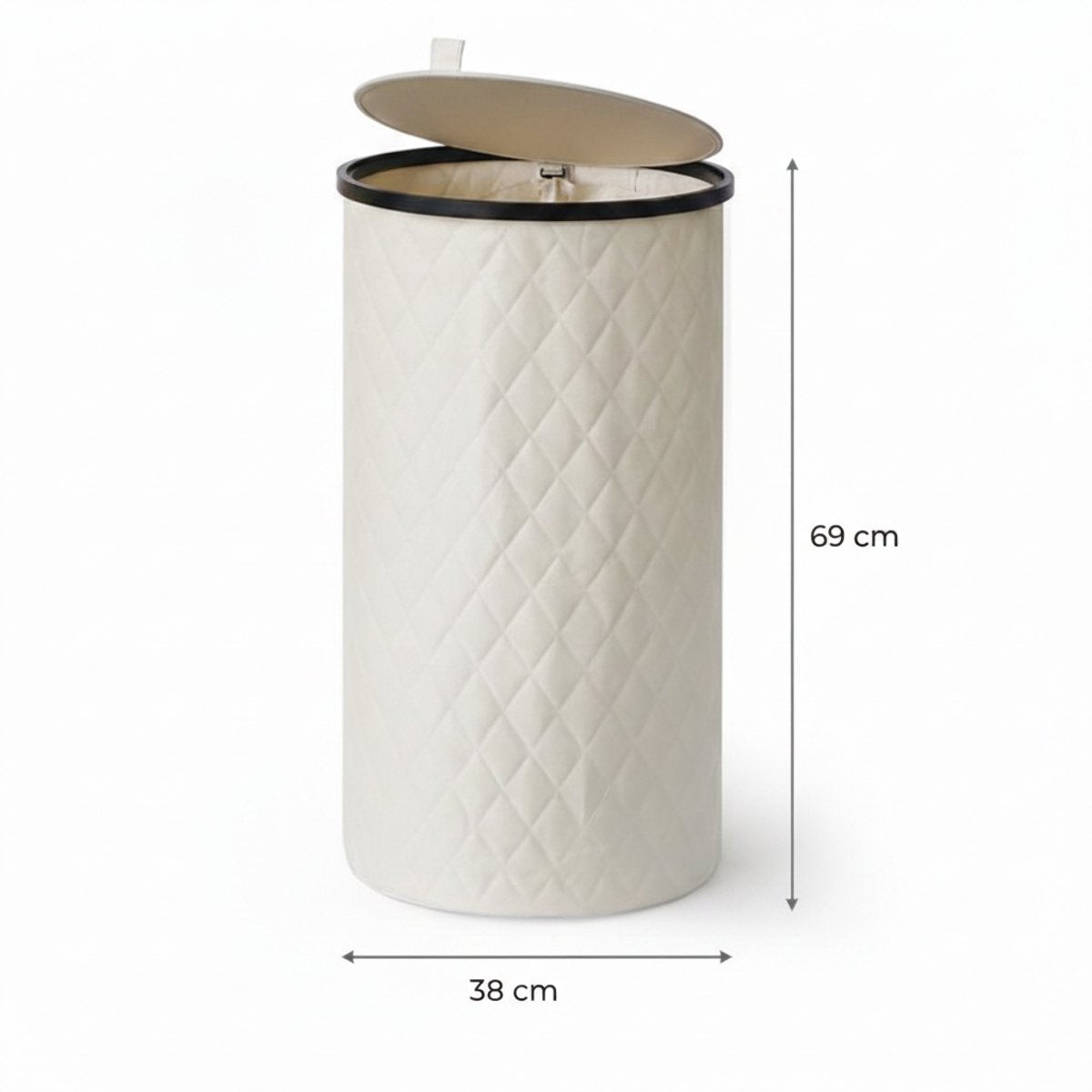 Luxe Wasmand Rond - 99 Liter - Diamond Stitch - Zwart - Met Deksel & Uitneembare Waszak - Hoog & Smal Design - 38x69 cm