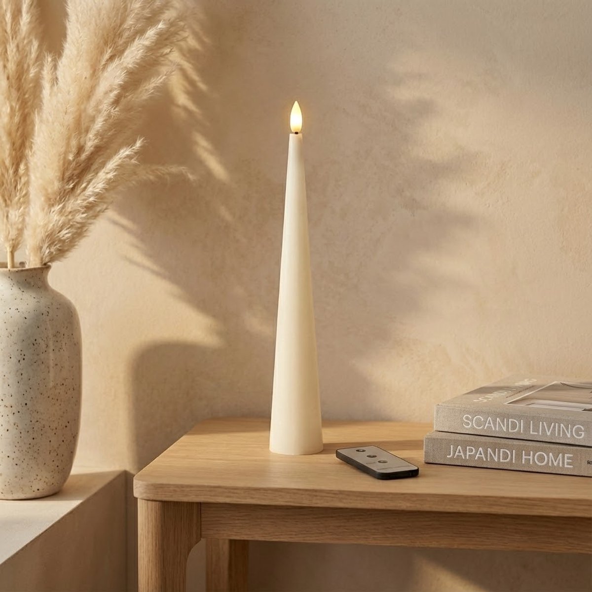 OMNIEXA LED kaars Kegelvorm Creme - 33,5 cm Hoog - Echte Was - Glad Cone Design - Met Afstandsbediening
