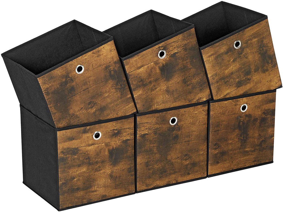 MAZAZU Opvouwbare Opbergdozen Set van 6 - Bruin /Zwart - ‎30x30x30
