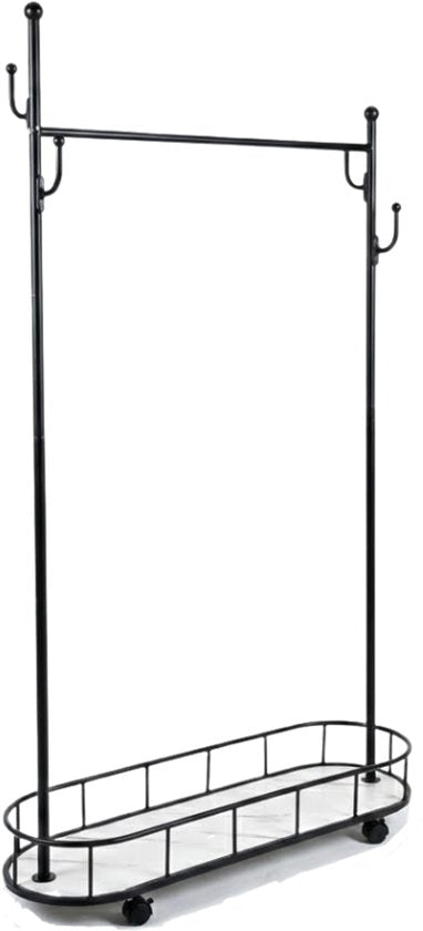 MAZAZU Luxe Kledingrek op Wielen - Zwart & Marmerlook - 177cm Hoog - Verrijdbaar Garderoberek met Schoenenplateau & Haken - Modern Industrieel Design
