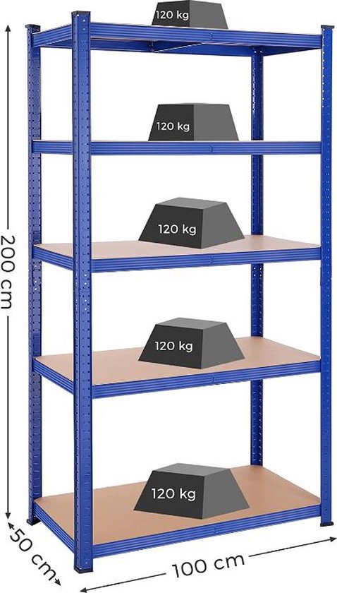 MIRA Home Kelderplank met 5 verstelbare legplanken - Metaal - Blauw - 200x100x50