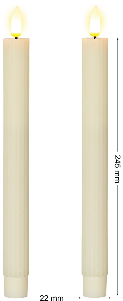 OMNIEXA LED Dinerkaarsen Set (2 Stuks) - Ribbed Design Crème - 24,5 cm