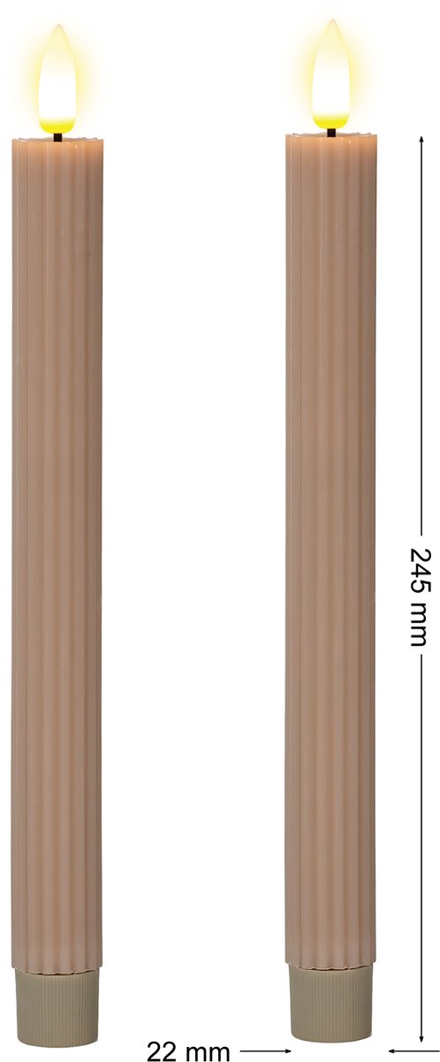 OMNIEXA LED Dinerkaarsen Set (2 Stuks) - Ribbed Design Taupe - 24,5cm