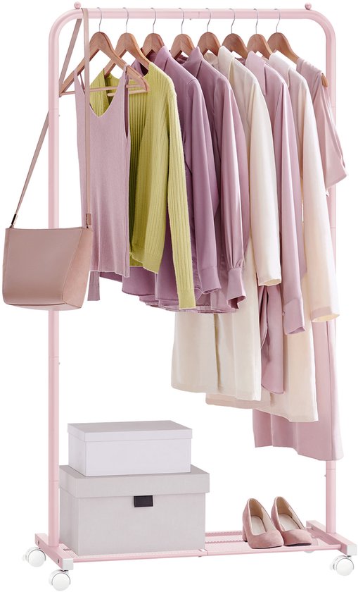 MAZAZU Kledingrek op Wieltjes - Roze - 40,5x74x158 cm