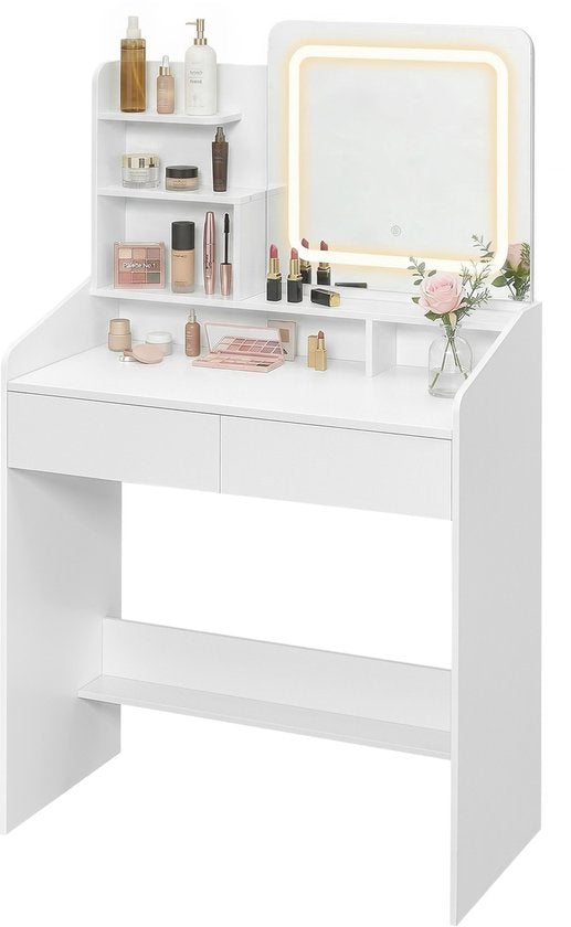 MAZAZU - Kaptafel met LED Spiegel - Dimbaar Licht - Make-up Tafel - Wit - 132 x 80 x 40 cm