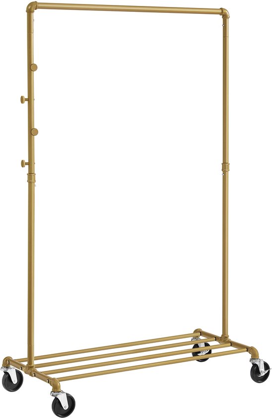 MAZAZU - Kledingrek - Opbergrek - Kapstok - Schoenenrek - Goud - Garderoberek Met Haken - 100x49x163cm
