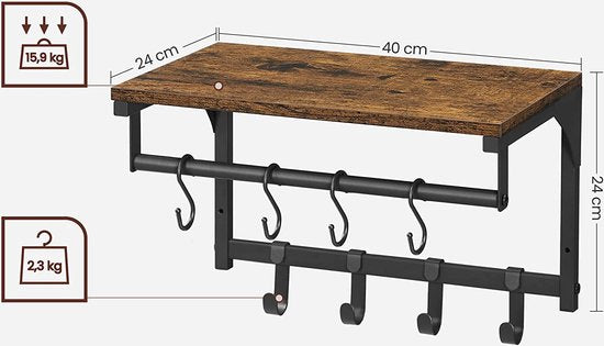 MAZAZU Wandkapstok Bruin Metaal - 24x40x24cm - Vintage Design - Voor Hal & Gang