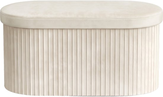 MAZAZU Opvouwbare Opbergbank met Opbergruimte - Ovaal - Velvet - Wit - 78 x 38 x 38 cm
