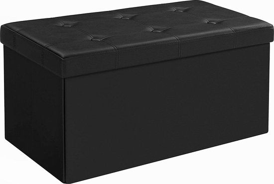 MAZAZU Opbergpoef Zwart Lederlook - 76cm - 300kg Draagvermogen - Voetenbank & Speelgoedkist