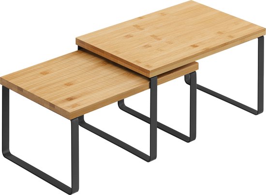 MAZAZU -Keuken Organizer - Opbergplank - Beige - Hout - Kruidenrek - Aanrecht Organizer - Keukenrek - Set van 2 - 29.7 x 19.5 x 15.5 cm