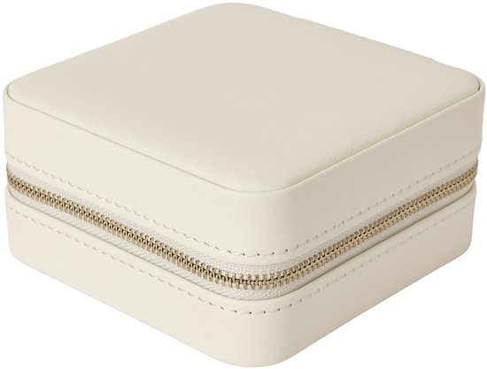 MAZAZU Reis Sieradendoos met Spiegel - Crème - 11,2 x 11,5 x 5,5 cm