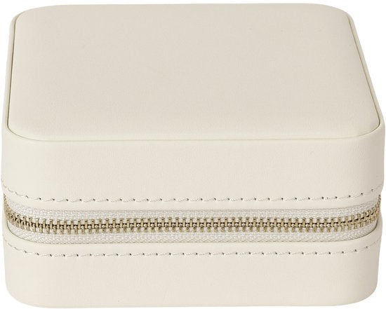 MAZAZU Reis Sieradendoos met Spiegel - Crème - 11,2 x 11,5 x 5,5 cm