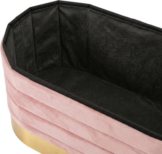 MAZAZU Opvouwbare Opbergbank met Opbergruimte - Ovaal - Velvet - Roze met Goud - 80 x 40 x 38 cm