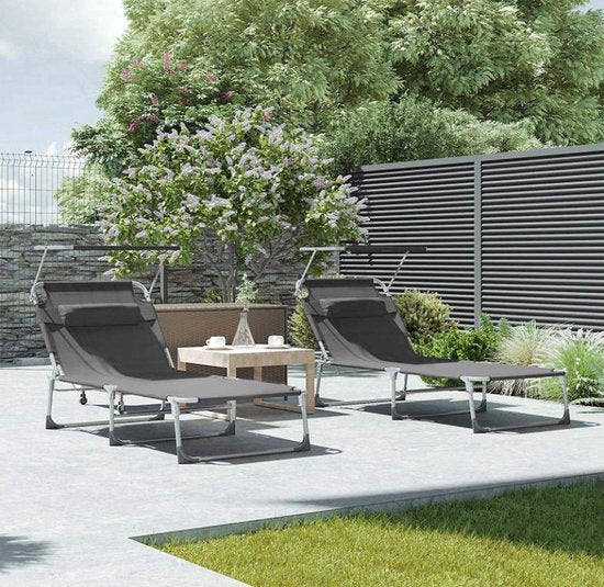 MIRA Home Ligbed met Zonnescherm - Verstelbaar - 193x32x63cm - Grijs - Tuinligstoel