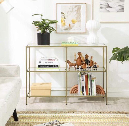 MAZAZU Consoletafel Goud met Glazen Bladen - 100x30x73 cm