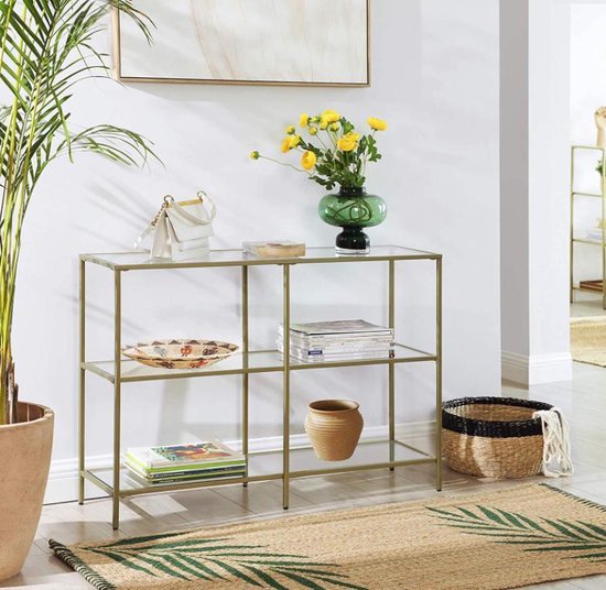 MAZAZU Consoletafel Goud met Glazen Bladen - 100x30x73 cm