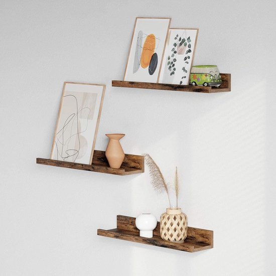 MAZAZU Wandplanken Set 3 Stuks - Vintage Bruin - 38x10cm - Muurplank Industrieel Design
