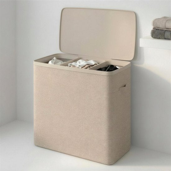 MAZAZU wasmand 3 vakken 120L beige met deksel